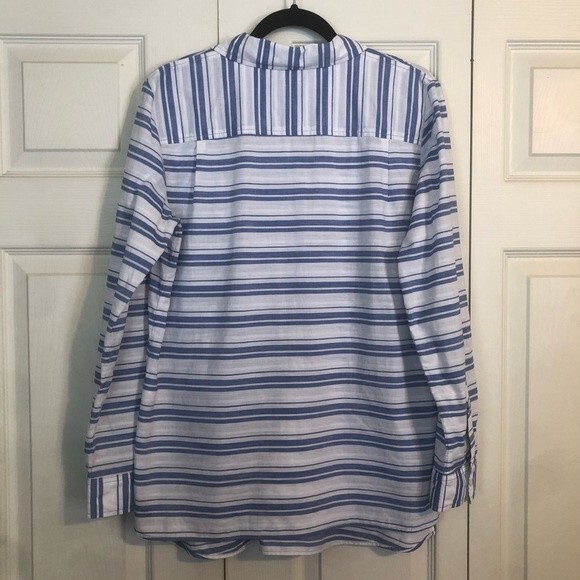 TOMMY HILFIGER Medium Blue White Striped Popover Shirt Roll Tab 3/4 Sleeves - Picture 7 of 7